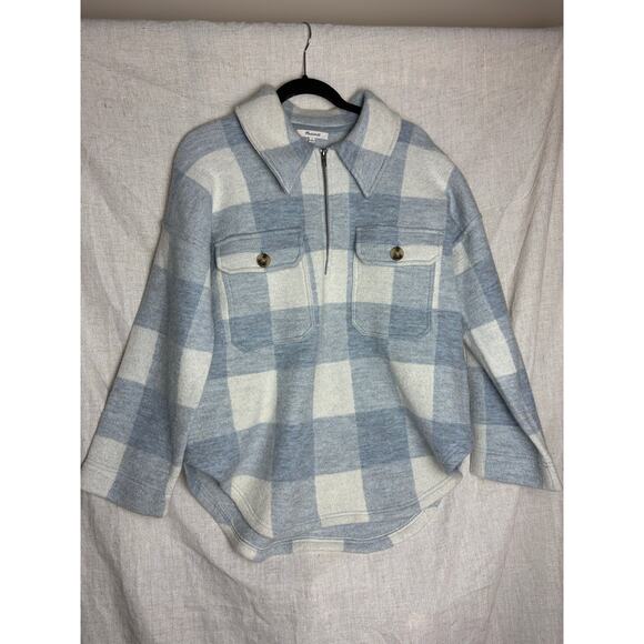 Madewell Boiled Wool Half Zip Popover Sweater Buffalo Check Heather Cream Sz.L - Picture 5 of 12